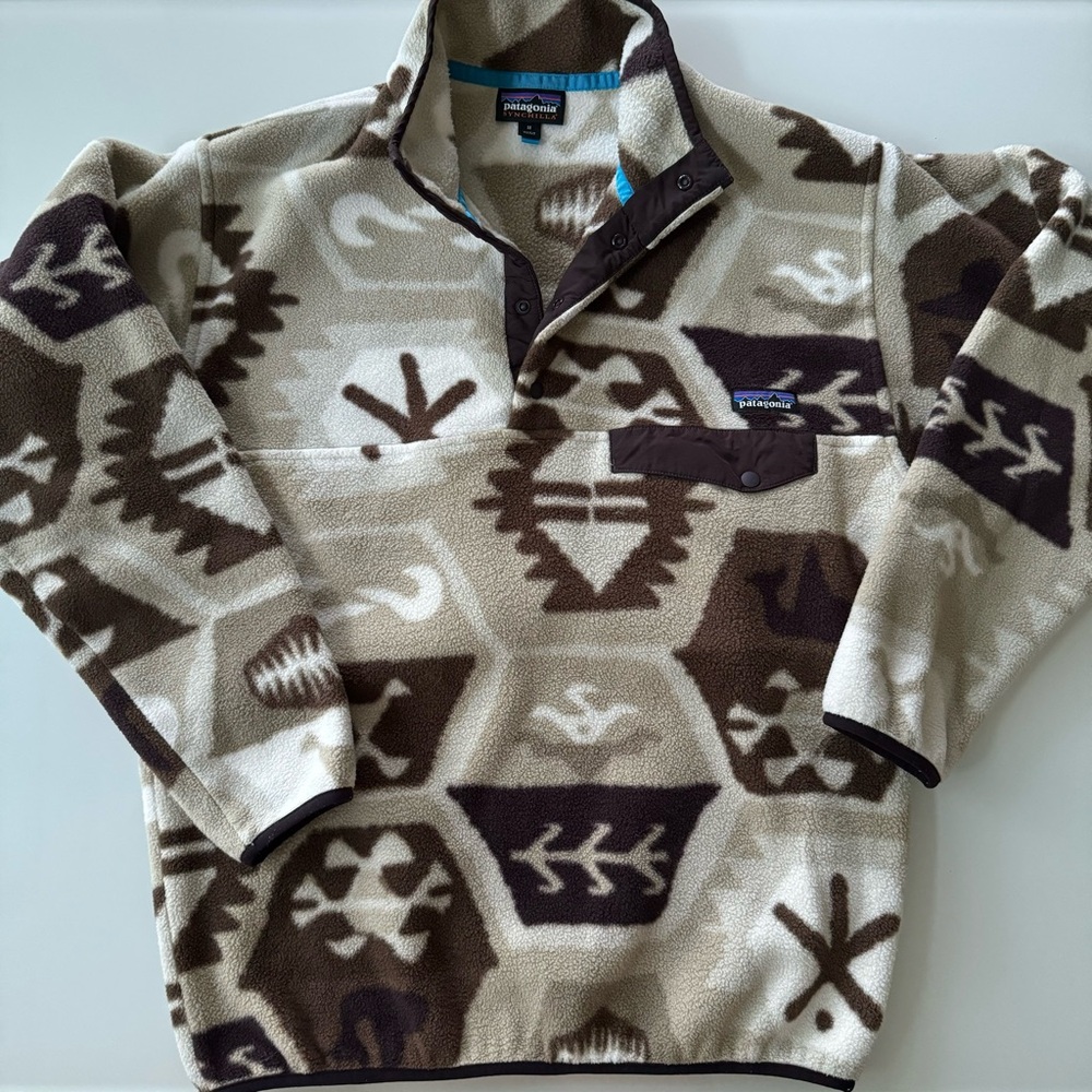 Rare Print - 2015 Patagonia Printed Synchilla Pullover Cave - Khaki (M) Vintage